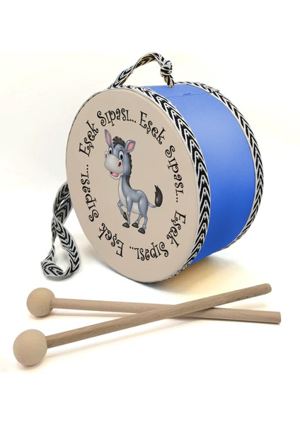 Eşek_sıpası_yazılı , Mavi , Gerçek Deri Çocuk Davulu