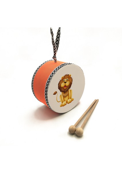 Aslan Baskılı , Turuncu , Gerçek Deri Çocuk Davulu