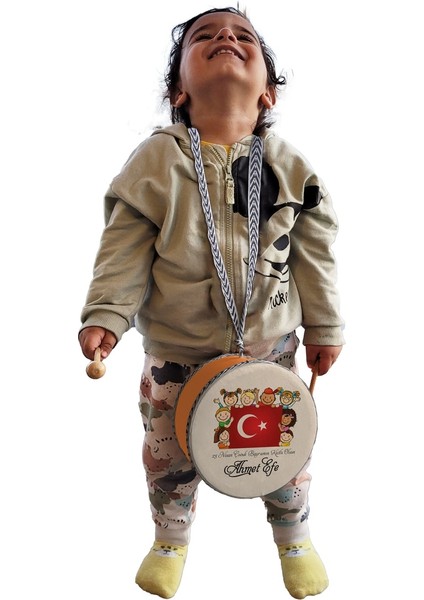 Kişiye Özel 23 Nisan Temalı Deri Oyuncak Çocuk Davulu Turuncu (1-5 Yaş) modelleri
