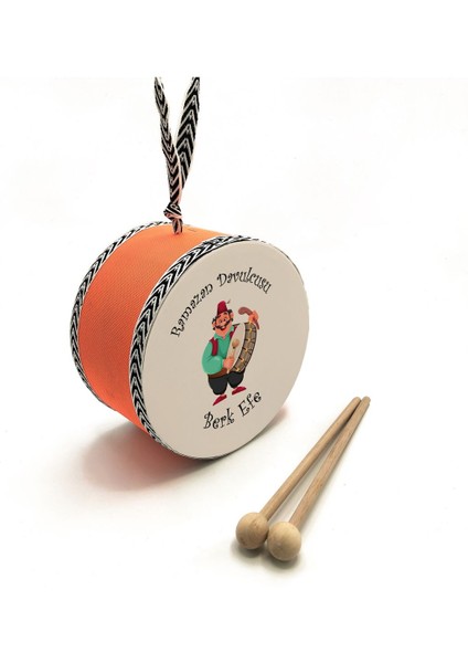 İsimli_ramazan_davulcusu Baskılı, Gerçek Deri Oyuncak Çocuk Davulu, Turuncu modelleri