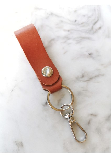 El Yapımı Hakiki Deri Taba Rengi Anahtarlık