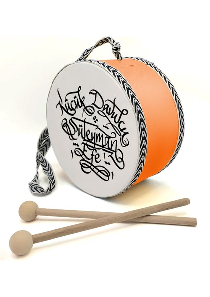 Hat Yazılı , Turuncu , Gerçek Deri Çocuk Davulu