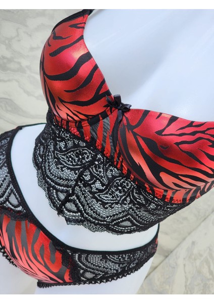 Gold Zebra Desenli Dolgulu Bralet Takımı Kırmızı fiyatları