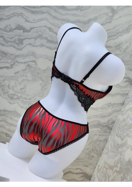 Gold Zebra Desenli Dolgulu Bralet Takımı Kırmızı modelleri