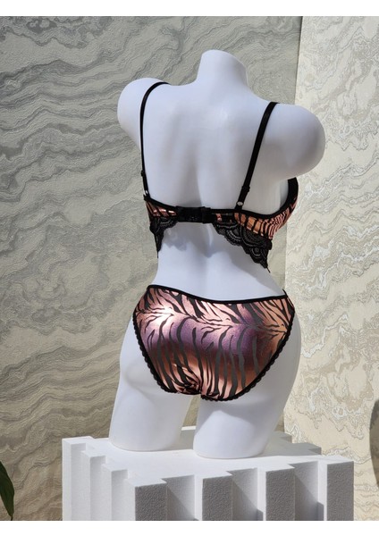 Gold Zebra Desenli Dolgulu Bralet Takımı Pudra modelleri