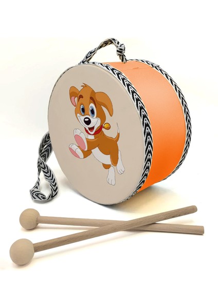 Yavru_köpek Baskılı , Turuncu , Gerçek Deri Çocuk Davulu