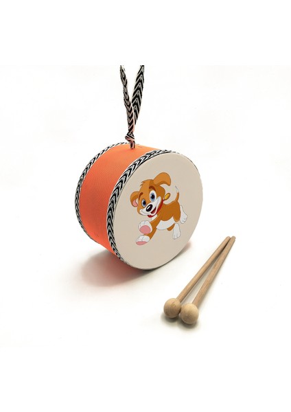 Yavru_köpek Baskılı , Turuncu , Gerçek Deri Çocuk Davulu fırsatları