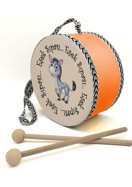 Eşek_sıpası_yazılı , Turuncu , Gerçek Deri Çocuk Davulu