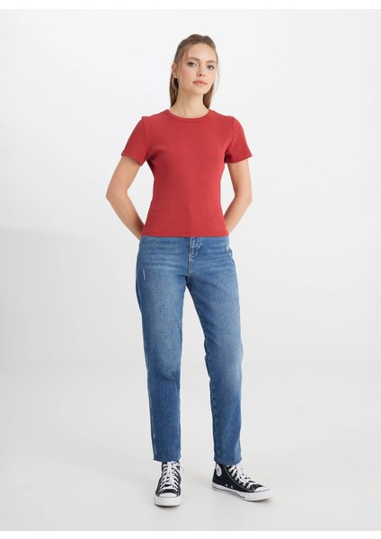 Bisiklet Yaka Açık Pembe Kadın T-Shirt W241600821-BISIKLET Yaka T-Shirt