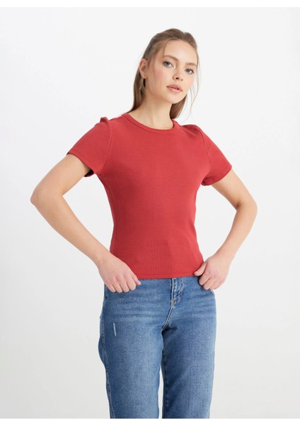 Bisiklet Yaka Açık Pembe Kadın T-Shirt W241600821-BISIKLET Yaka T-Shirt modelleri