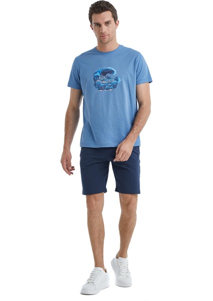 Yuvarlak Yaka Düz Mavi Erkek T-Shirt 40503