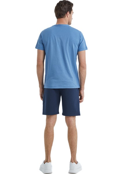Yuvarlak Yaka Düz Mavi Erkek T-Shirt 40503 fiyatları