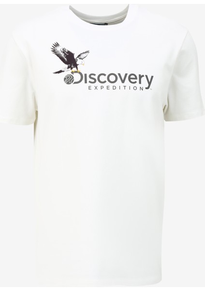 Beyaz Erkek Bisiklet Yaka Basic Baskılı T-Shirt D4SM-TST3306