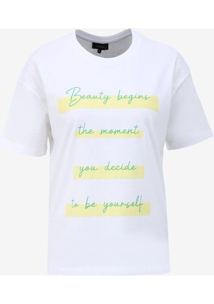 Beyaz Kadın Bisiklet Yaka Basic T-Shirt F4SL-TST0911