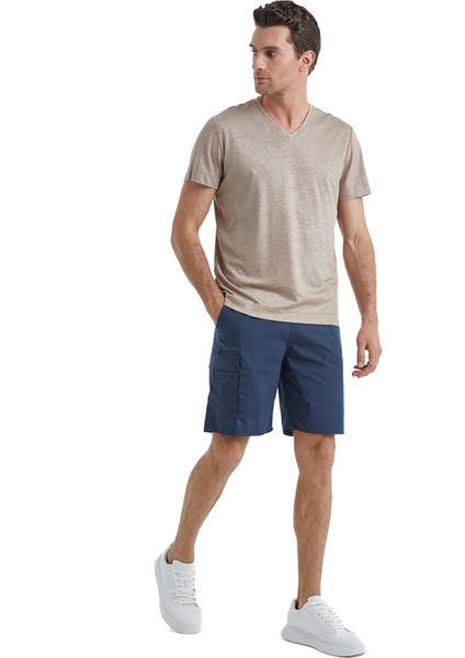 V Yaka Düz Açık Kahve Erkek T-Shirt 40508