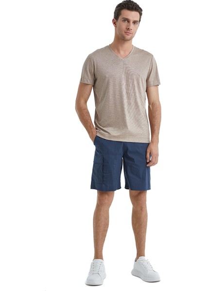 V Yaka Düz Açık Kahve Erkek T-Shirt 40508 fiyatları