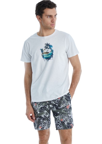 Yuvarlak Yaka Düz Beyaz Erkek T-Shirt 10639