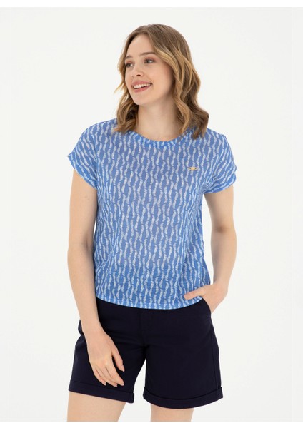 Bisiklet Yaka Koyu Mavi Kadın T-Shirt PACEY