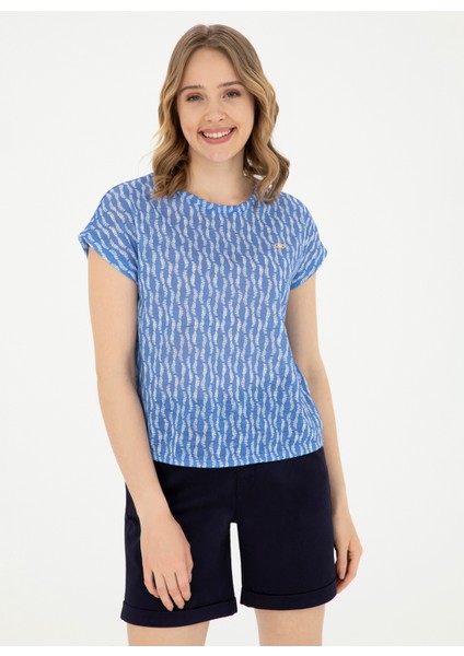 Bisiklet Yaka Koyu Mavi Kadın T-Shirt PACEY modelleri