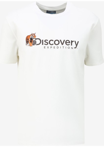 Beyaz Erkek Bisiklet Yaka Basic Baskılı T-Shirt D4SM-TST3304