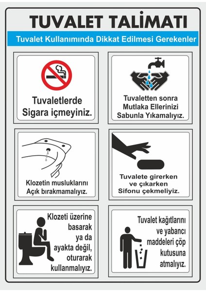Tuvalet Talimatı Pvc Plakalı Uyarı Levhası Dekota Dijital Uv Sticker 25X35