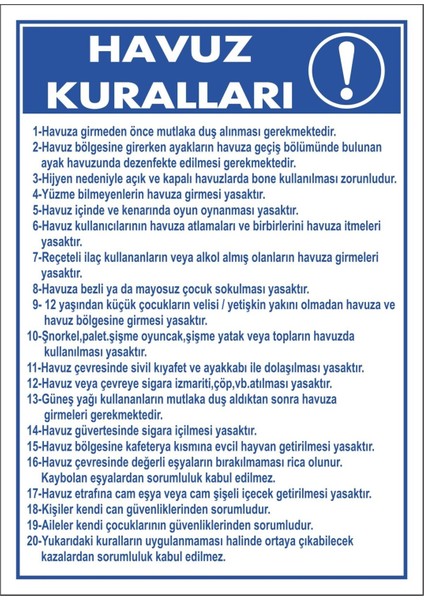 Havuz Kuralları Pvc Plakalı Uyarı Levhası Dekota Dijital Uv Sticker 12.5X17.5