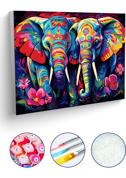 Sayılarla Boyama Tuval Hobi Seti Fırça Boya Dahil Filler