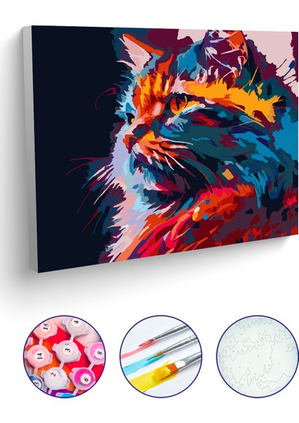 Sayılarla Boyama Tuval Hobi Seti Fırça Boya Dahil Kedi
