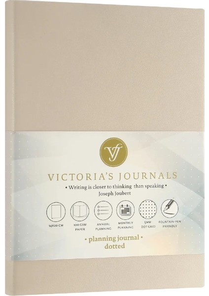 Victoria's Journals Smyth Pastel Tarihsiz Kalın Yapraklı Noktalı Defter 15 x 21 cm A5 Bej