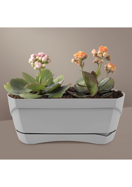 Modern Balkon Saksısı 5 Litre Granit Gri 35CM Tabaklı Delikli Plastik Saksı No1
