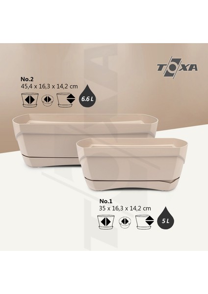 Modern Balkon Saksısı 5 Litre Bej Latte 35CM Tabaklı Delikli Plastik Saksı No1