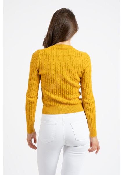 Kadın VT113 V Yaka Örgü Desen Triko Kazak Hardal fırsatları