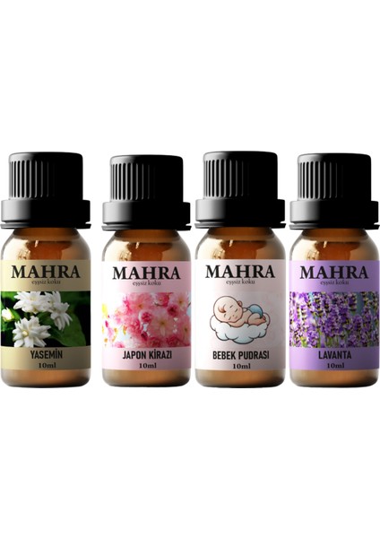 Mahrashop 4'lü Set Esansiyel Uçucu Koku Yağı Buhurdanlık Yağı Difüzör Esansı Ortam Oda Kokusu 10 ml x 4 Adet