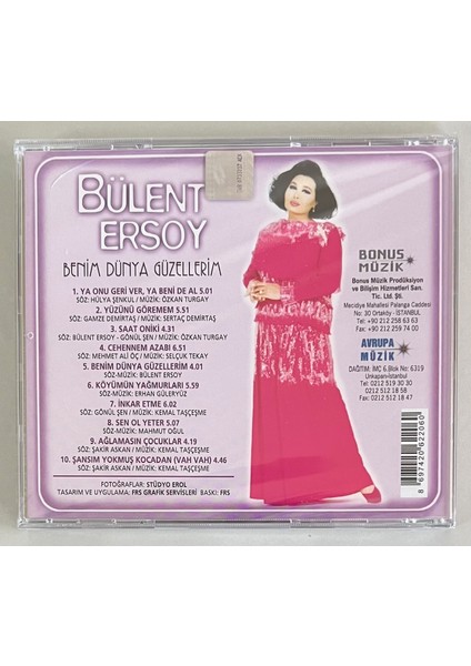 Bülent Ersoy Benim Dünya Güzellerim CD (Jelatininde Sıfır Orjnal Dönem Baskı)