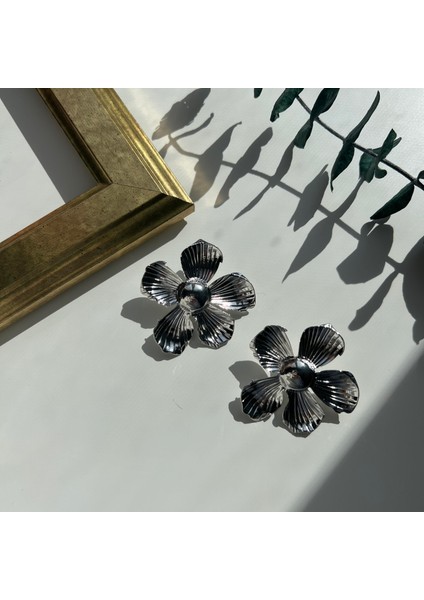 Silver Büyük Çiçek Küpe