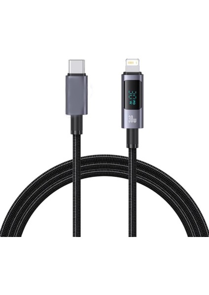 PD30W Type-C To Lightning Dijital Göstergeli Örgülü Şarj Data Kablosu