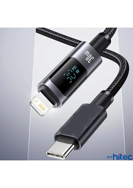 PD30W Type-C To Lightning Dijital Göstergeli Örgülü Şarj Data Kablosu