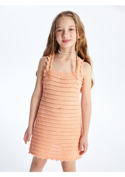 Buga Örgü Detaylı Düz Askılı Triko Elbise Şeftali Renk fiyatları