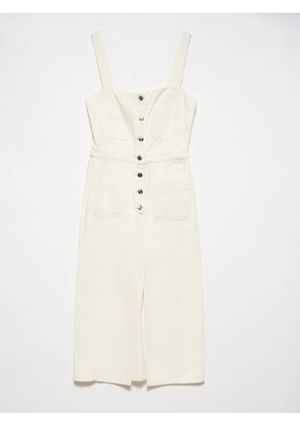 90767 Denim Midi Elbise-Natural