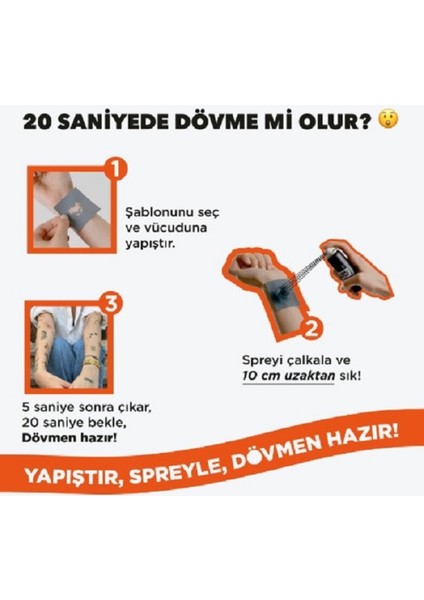 Spray Tattoo Dark Siyah Geçici Dövme Spreyi Sürpriz Şablon li