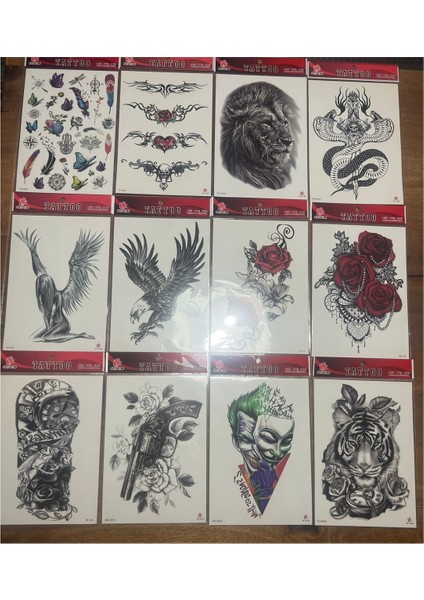 12 Adet Büyük Boy Yapıştırma Geçici Dövme Seti Seri4
