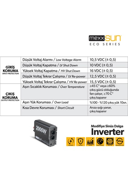 Mexxsun® Modifiye Sinus 12V 2000W Inverter EA985225 indirimleri