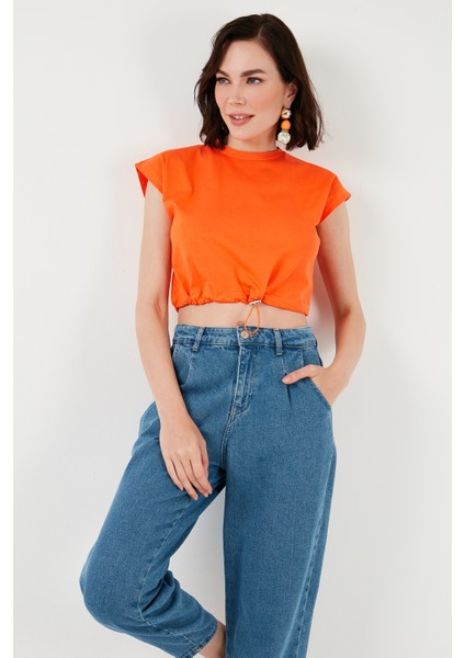 Bisiklet Yaka % 100 Pamuk Crop T Shirt Bayan T Shirt 5865587 modelleri
