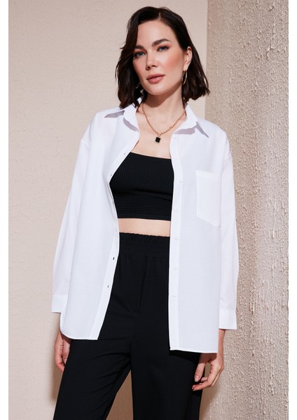 Pamuklu Arkası Düğmeli Boyfriend Gömlek Bayan Gömlek 66939522S4