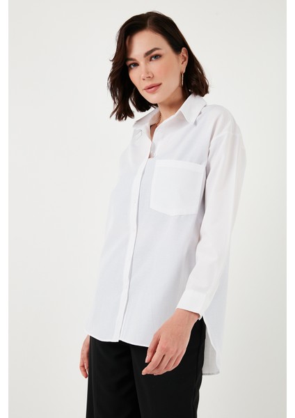 Pamuklu Arkası Düğmeli Boyfriend Gömlek Bayan Gömlek 66939522S4 indirimleri