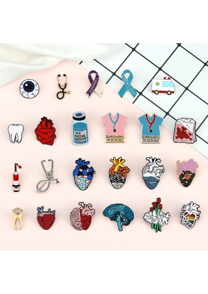 Stil 9 30 Stilleri Tıbbi Emaye Broş Şırınga Kalp Stetoskop Pimleri Hemşire Doktor Karikatür Güzel Sırt Çantası Yaka Rozeti Takı Hediyeler (Yurt Dışından) fiyatları