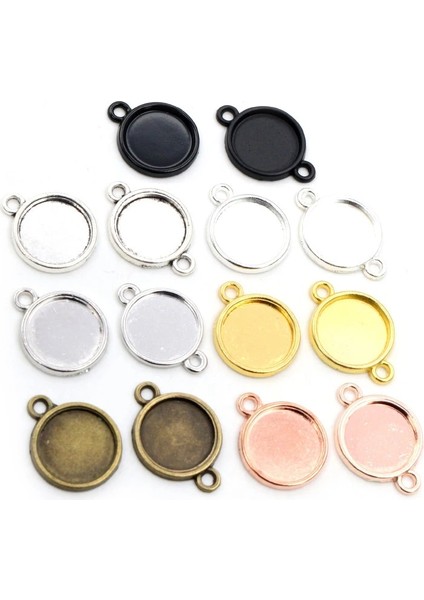 Rose Gold-Sin 8mm x 50 Adet 8mm 10 mm 12MM Iç Boyut Klasik 7 Renk Kaplama Tek Taraflı Çift Asılı Kabaşon Taban Ayarı Charms Kolye (Yurt Dışından)
