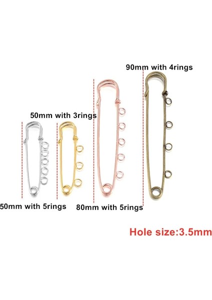 Kc Altın 50MM - 3ringx5 Adet 5/10 Adet Emniyet Pimleri Broş Boş Taban Broş Pins 50/80/90MM Pimleri 3/5 Yüzükler Takı Pin Takı Yapımı Malzemeleri Aksesuarları (Yurt Dışından)