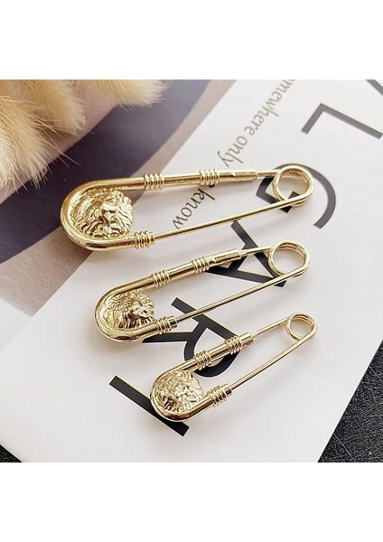 Gümüş-L 3 Adet Alaşım Çift Aslan Kafası Broş Pin Moda Diy Emniyet Pimleri Kadın Bel Kapanış Artefakt Erkek Takım Elbise Ceket Dekorasyon Takı (Yurt Dışından)