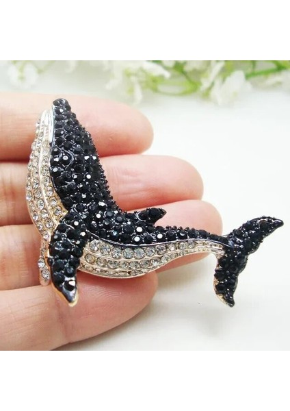 Renk 1 Moda Vintage Stil Yunus Takı Broş Kadın Siyah Yunus Balina Kolye Broş Pin Kristal Rhinestone Parti Düğün Hediyesi (Yurt Dışından)